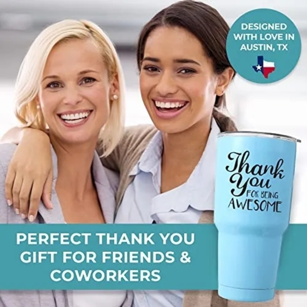 Bottle, Cup for Hot or Cold Drinks Blue Thank You Glass